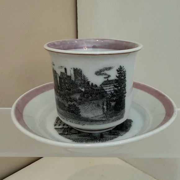 Other - Antique British Pink Luster Cup/Saucer-19th Century Transferware-Impressed Mark